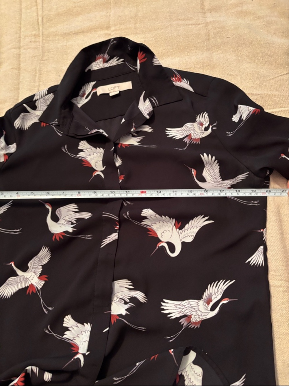 LOFT Black Crane Print Button-Down Blouse - Picture 6 of 7